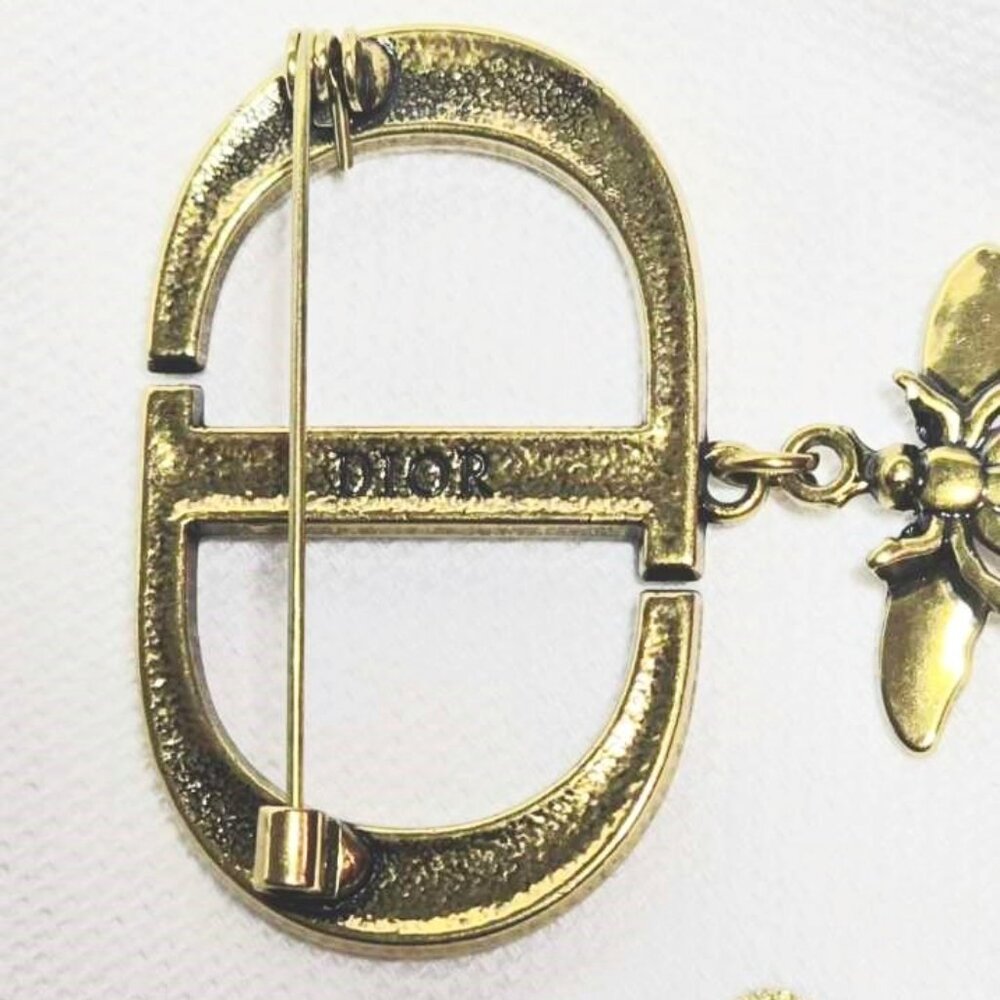 Dior Bee Antique Gold Brooch / Pin with Crystal in a Jewelry Bag Vintage & Rare - Picture 5 of 12